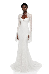 Malgorzata White CutOut Maxi Dress with Train