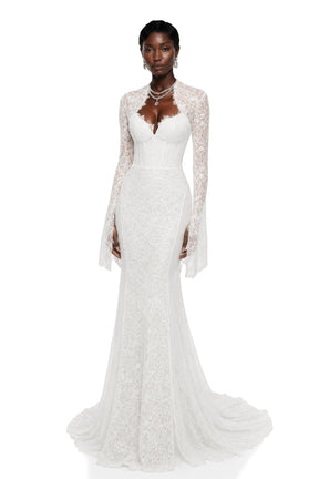 Malgorzata White CutOut Maxi Dress with Train
