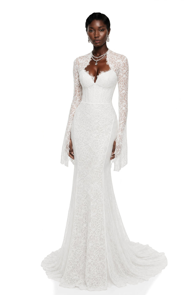 Malgorzata White CutOut Maxi Dress with Train