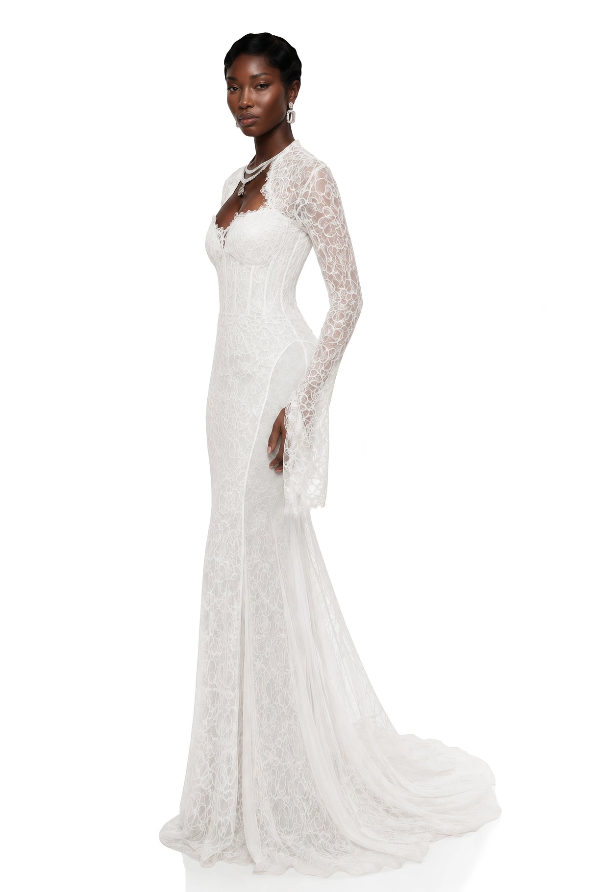 Malgorzata White CutOut Maxi Dress with Train