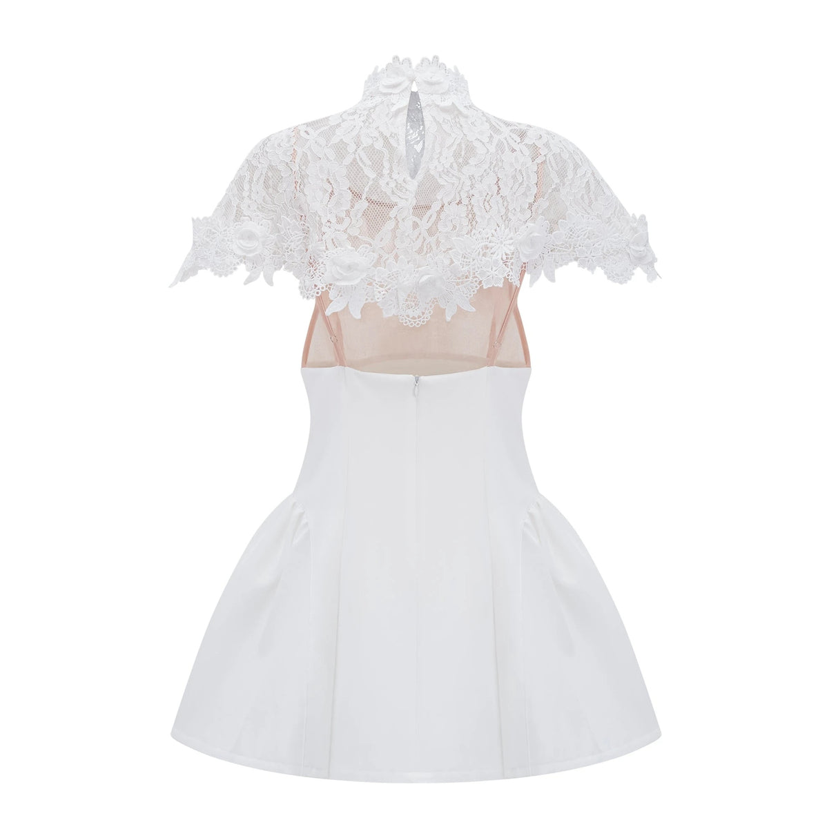 Mandana White Lace Mini Dress with Cape