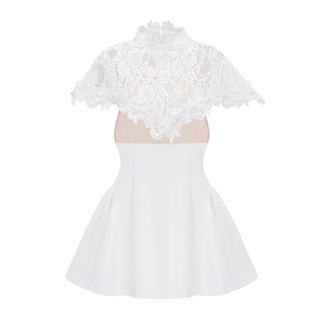Julianna Mini Dress White Lace with Cape