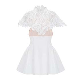 Mandana White Lace Mini Dress with Cape