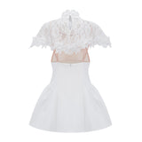 Mandana White Lace Mini Dress with Cape