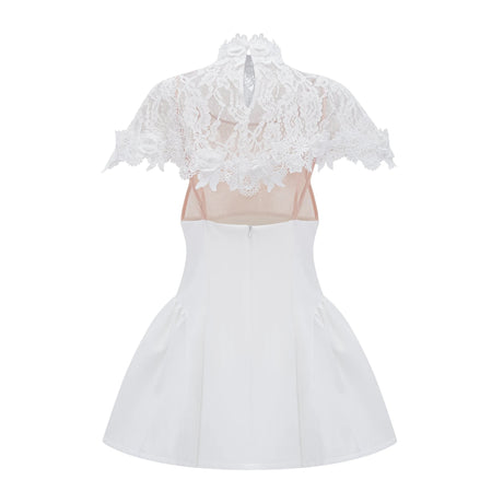 Julianna Mini Dress White Lace with Cape
