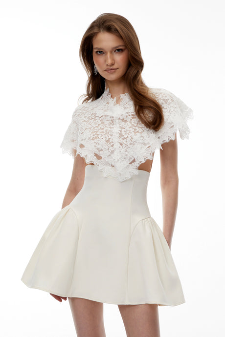 Julianna Mini Dress White Lace with Cape