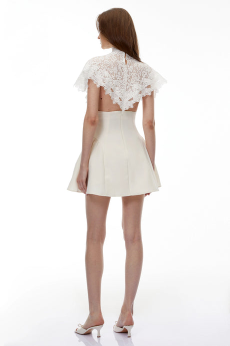 Julianna Mini Dress White Lace with Cape