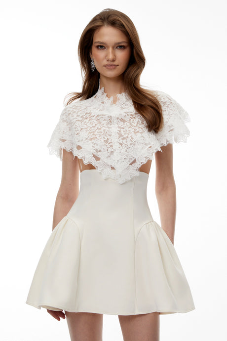 Julianna Mini Dress White Lace with Cape