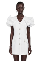Manon White Tailored Puff Sleeves Blazer Mini Dress