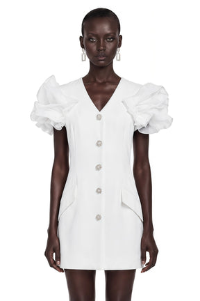Manon White Tailored Puff Sleeves Blazer Mini Dress