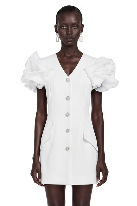 Elda Mini Dress White Tailored Puff Sleeves Blazer
