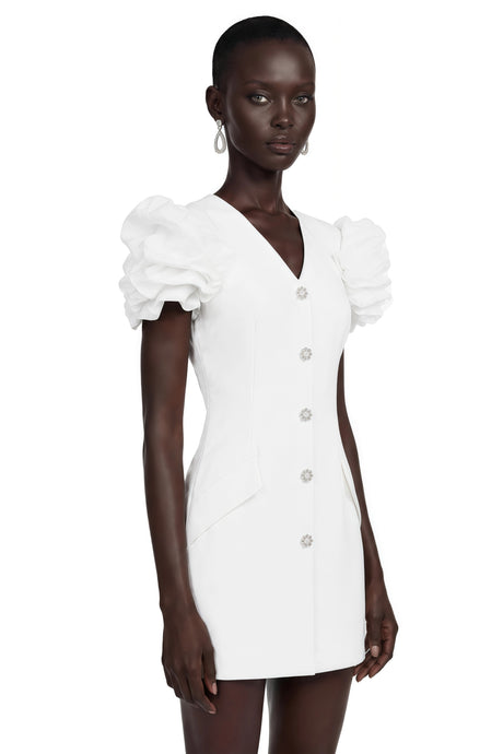 Elda Mini Dress White Tailored Puff Sleeves Blazer