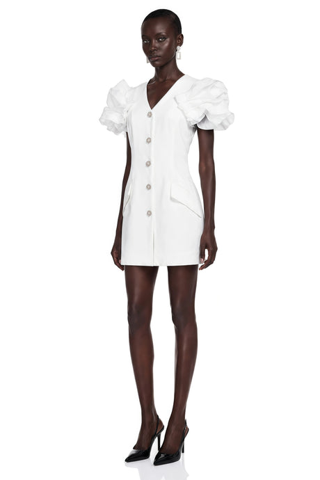Elda Mini Dress White Tailored Puff Sleeves Blazer
