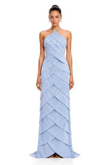 Mara Blue Halterneck Pleated Maxi Dress