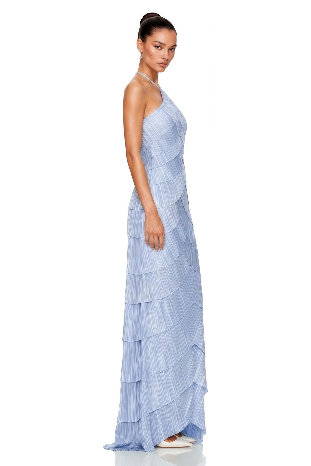 Mara Blue Halterneck Pleated Maxi Dress