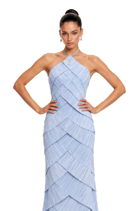 Sabrina Maxi Dress Blue Halterneck Pleated