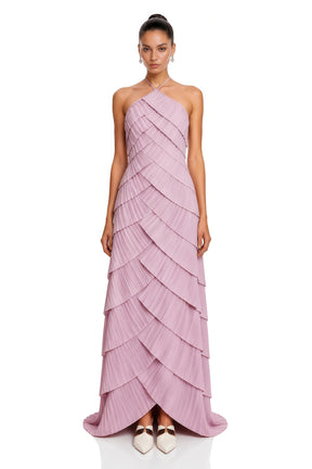 Mara Purple Halterneck Pleated Maxi Dress