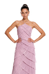 Mara Purple Halterneck Pleated Maxi Dress