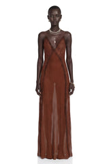 Marceline Chocolate Brown Ruffled Lace Maxi Dress