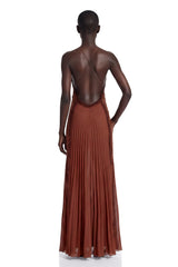 Marceline Chocolate Brown Ruffled Lace Maxi Dress