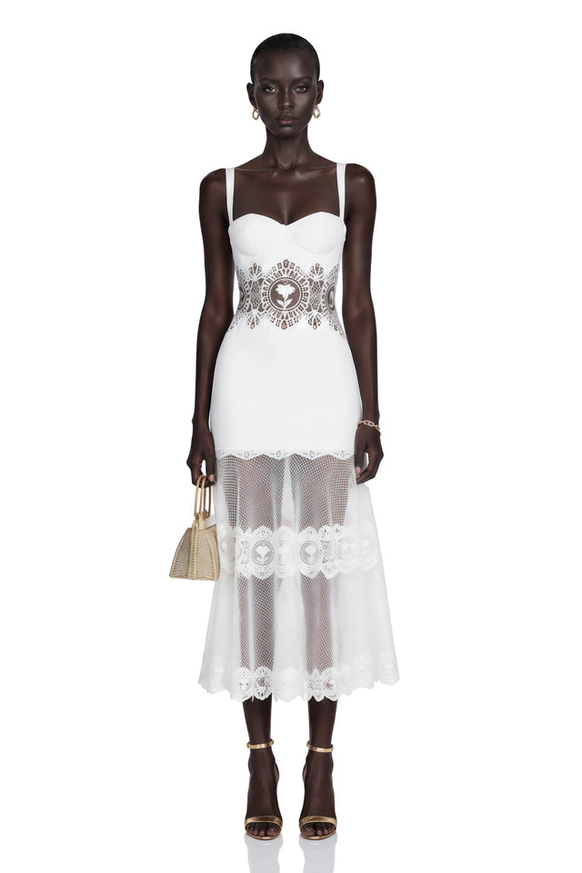 Marceline White Lace Corset Midi Dress