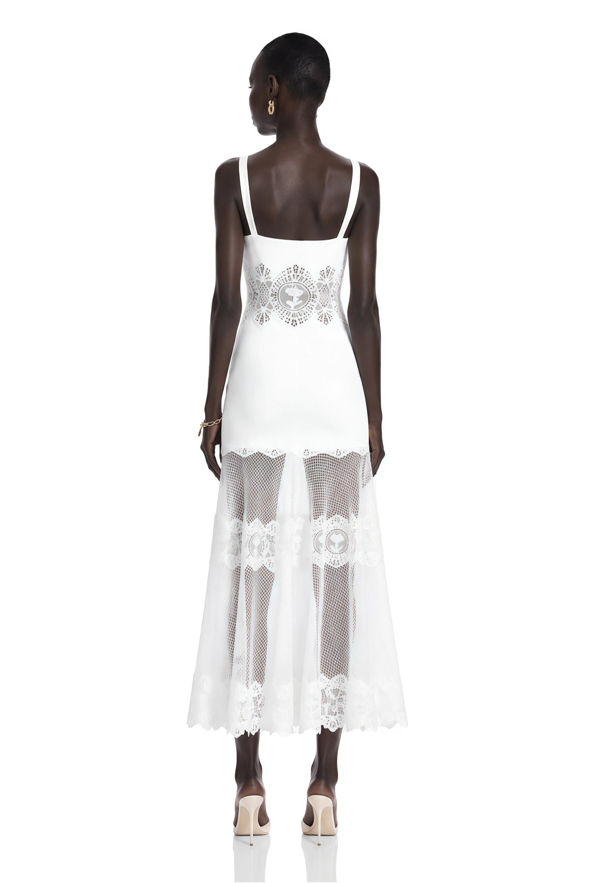Marceline White Lace Corset Midi Dress