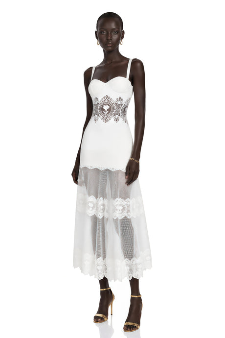 Annalee Midi Dress White Lace Corset