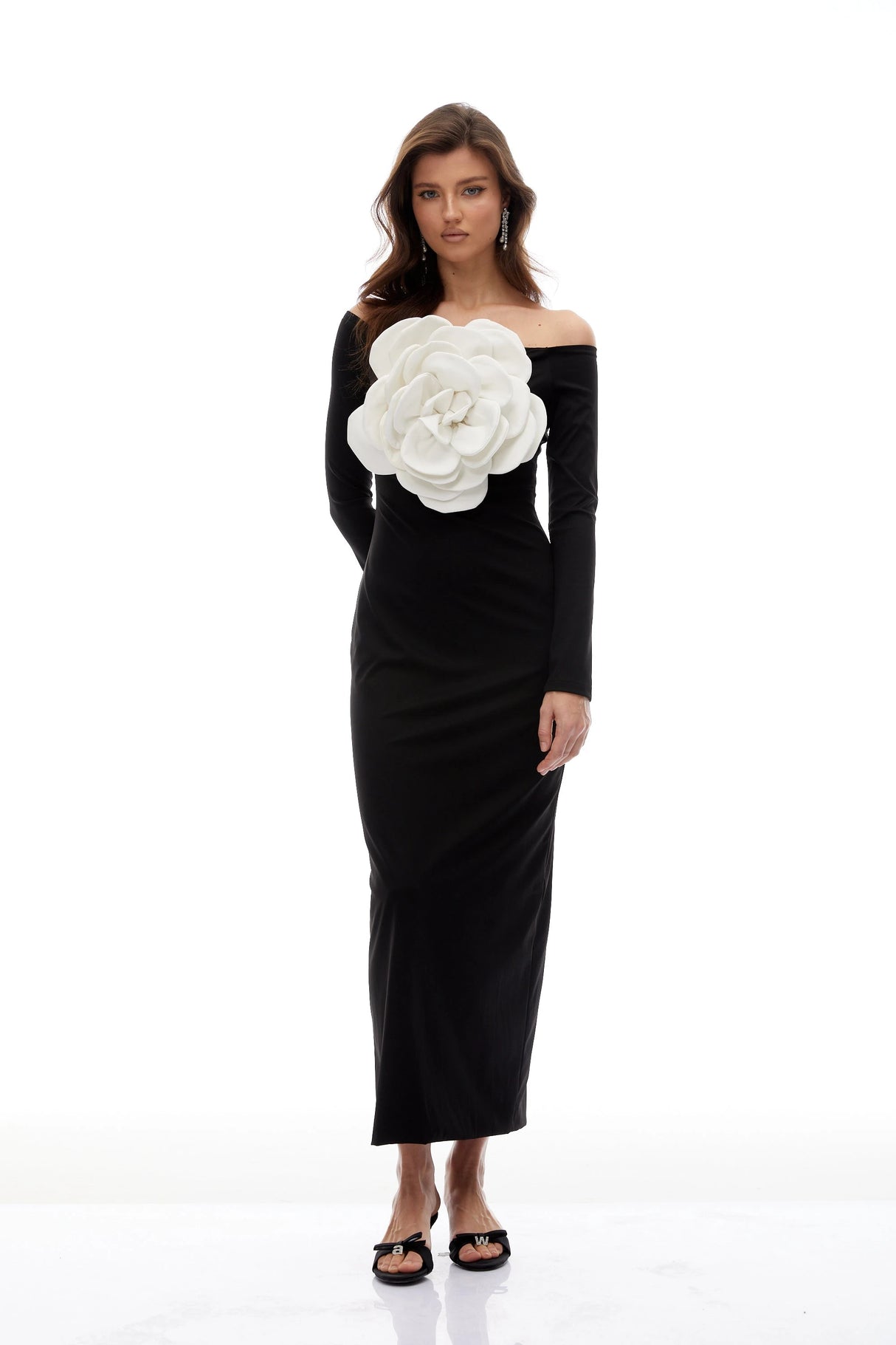 Maren Black 3D Petal Maxi Dress