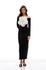 Maren Black 3D Petal Maxi Dress