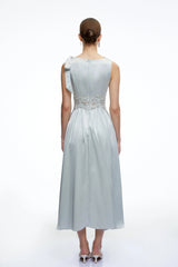 Maren Blue Cowl Neck Satin Midi Dress