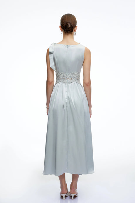 Rylee Midi Dress Blue Cowl Neck Satin