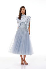 Margaret Blue Floral Crochet Midi Dress