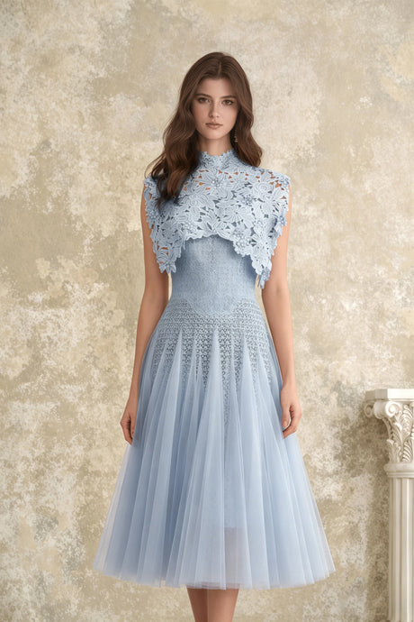 Pierina Midi Dress Blue Floral Crochet