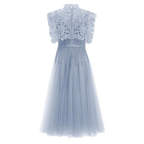 Pierina Midi Dress Blue Floral Crochet