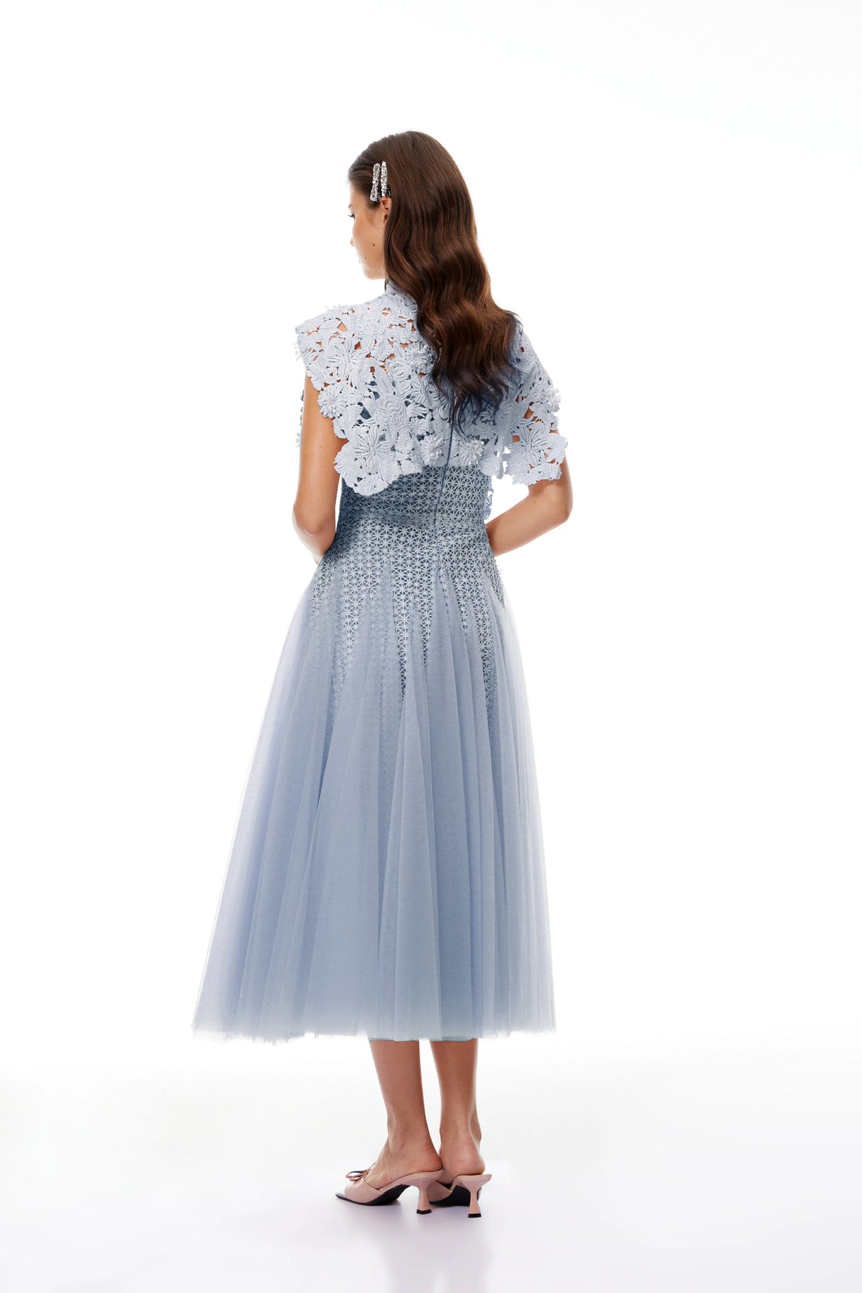 Margaret Blue Floral Crochet Midi Dress