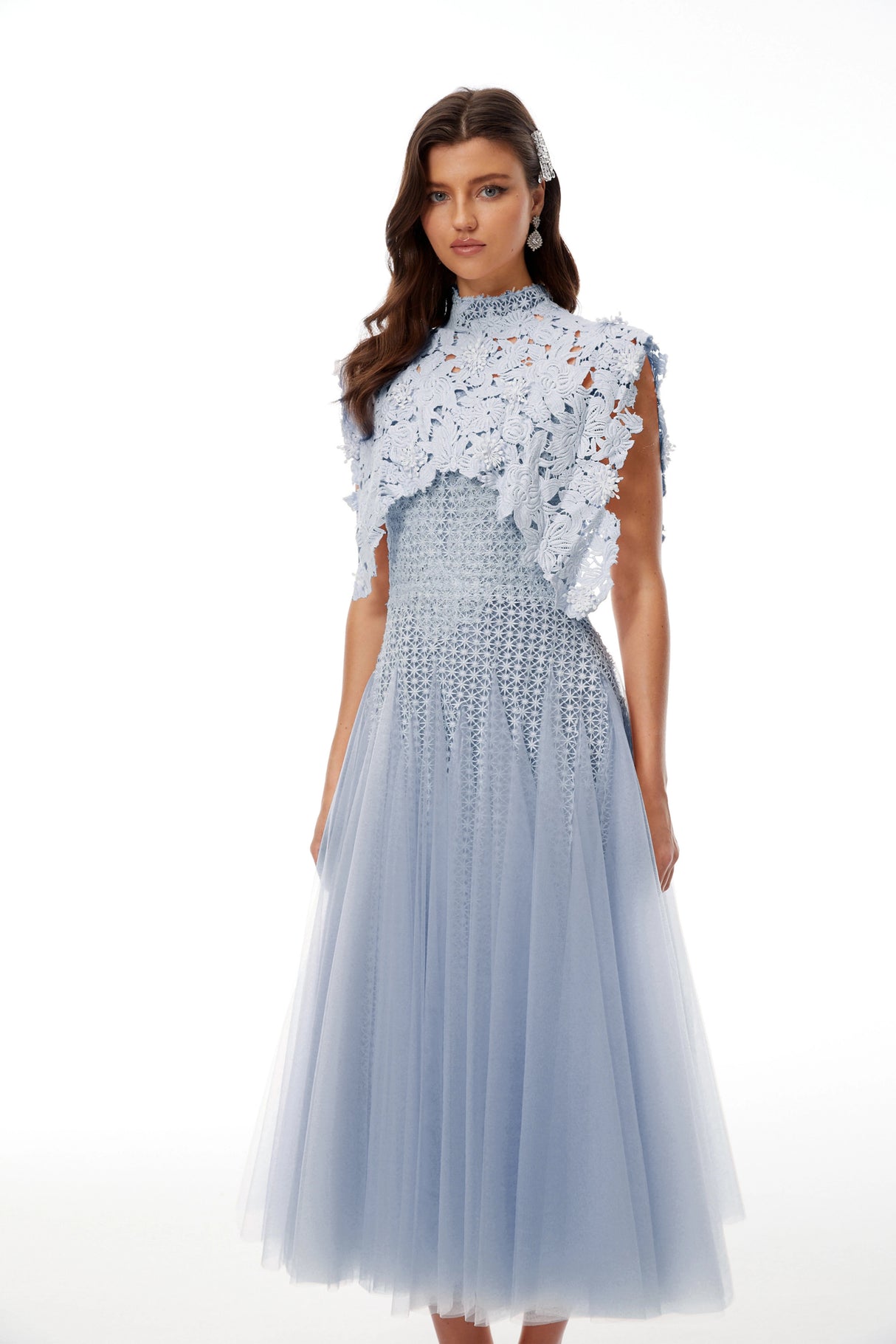 Margaret Blue Floral Crochet Midi Dress