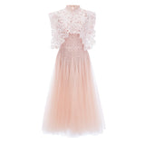 Margaret Light Pink Floral Crochet Midi Dress