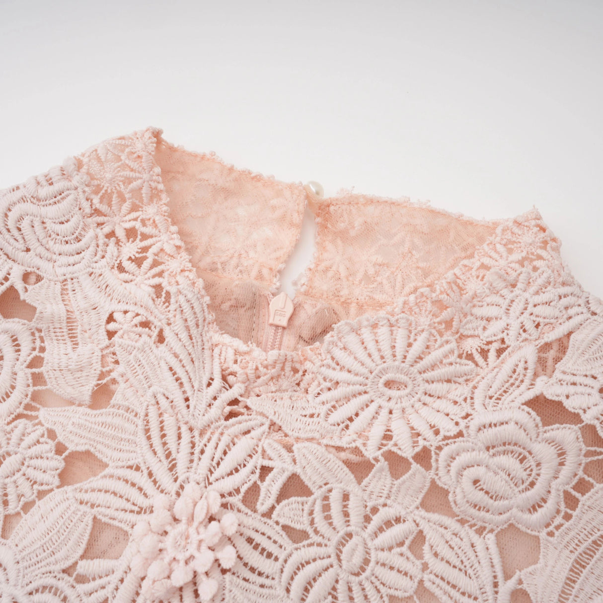 Margaret Light Pink Floral Crochet Midi Dress