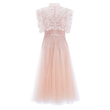 Margaret Light Pink Floral Crochet Midi Dress