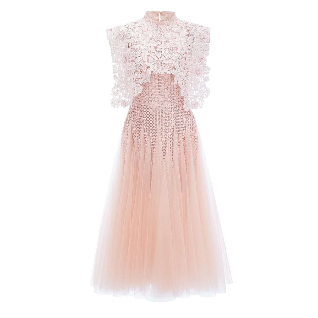 Margaret Light Pink Floral Crochet Midi Dress