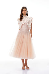 Margaret Light Pink Floral Crochet Midi Dress