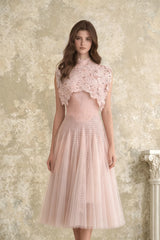 Margaret Light Pink Floral Crochet Midi Dress