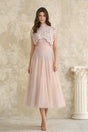 Margaret Light Pink Floral Crochet Midi Dress