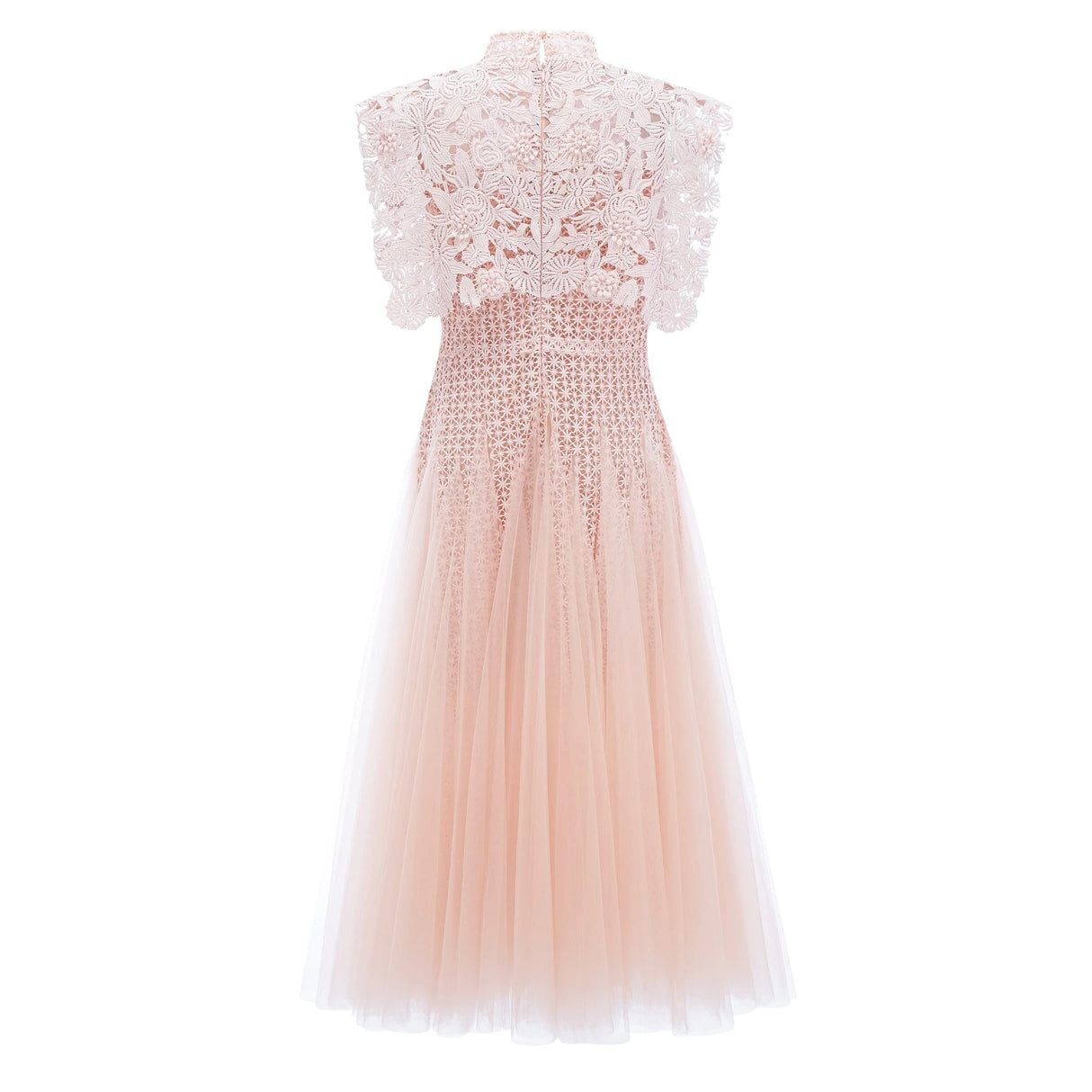 Margaret Light Pink Floral Crochet Midi Dress