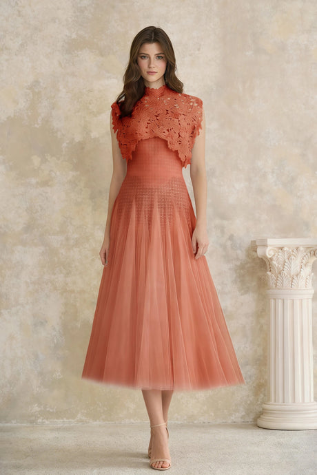 Maria Midi Dress Orange Floral Crochet