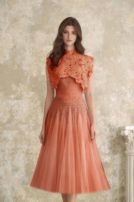 Maria Midi Dress Orange Floral Crochet
