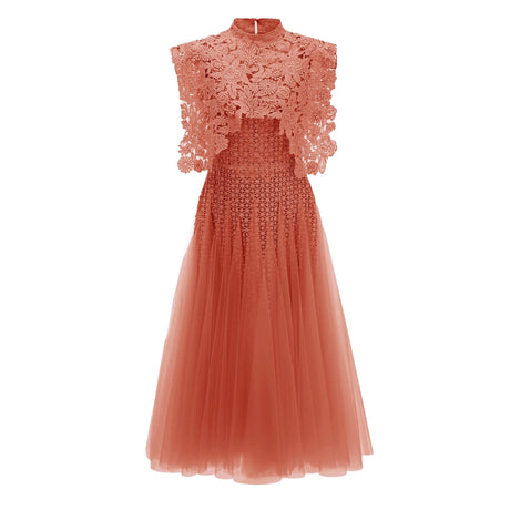 Maria Midi Dress Orange Floral Crochet