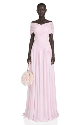 Margaret Pink Short Sleeve Ruched Maxi Dress