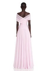 Margaret Pink Short Sleeve Ruched Maxi Dress