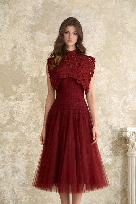 Zoe Midi Dress Red Floral Crochet